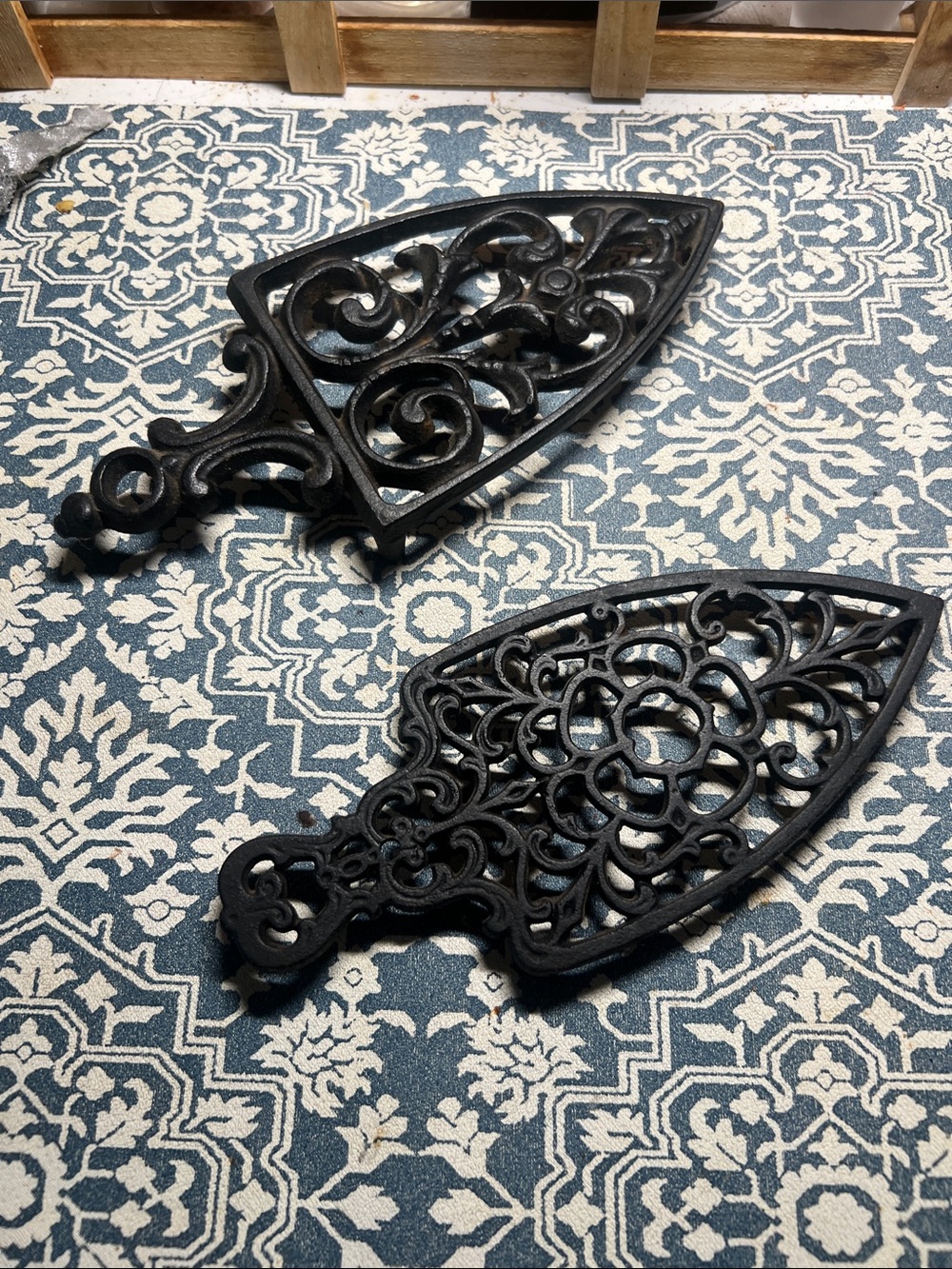 Black Vintage Cast Iron Decorative Wall Trivet - Ornate Scroll Design